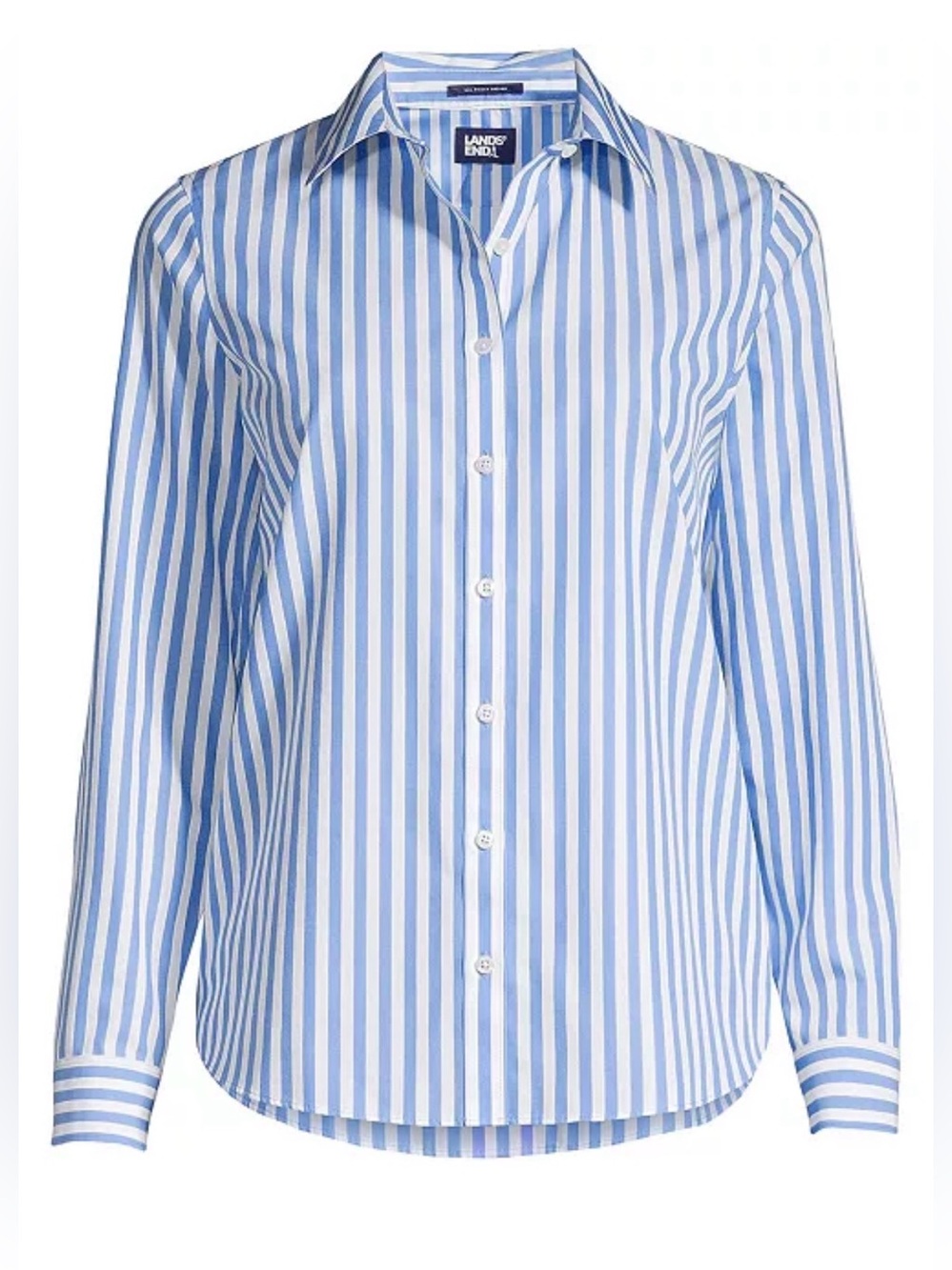 Lands’ End No Iron Supima Cotton Blue & White Striped Button-Up Shirt Size 16